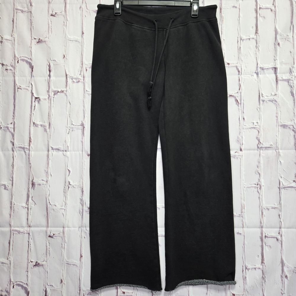 John Galt Brandy Melville Sweatpants Black Wide Leg Fleece Raw Hem Women Sz L